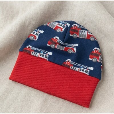 bonnet naissance fait main pompiers rouge bleu