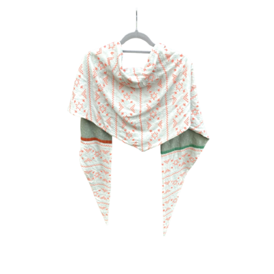 chale foulard grand triangle vert amande corail brodé gaze coton viscose (1)