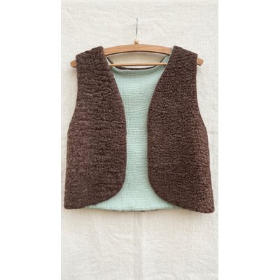 gilet adulte mouton laine pyrénées marron gaze coton vert sauge réversible artisanal