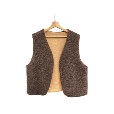 gilet laine pyrénées marron mixte gaze coton camel artisanal france (1)