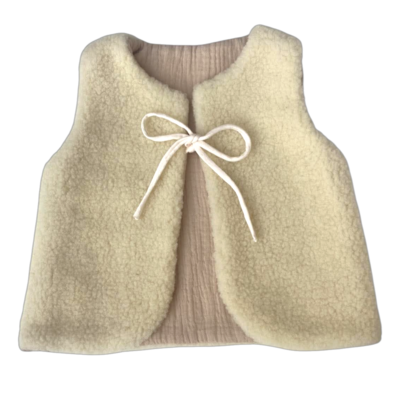 gilet laine pyrénées écru enfant gaze coton artisanal réversible  beige