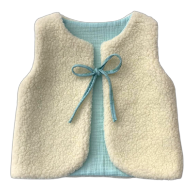 gilet laine pyrénées écru enfant gaze coton artisanal réversible  vert eau