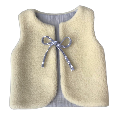 gilet laine pyrénées écru enfant gaze coton artisanal réversible  gris