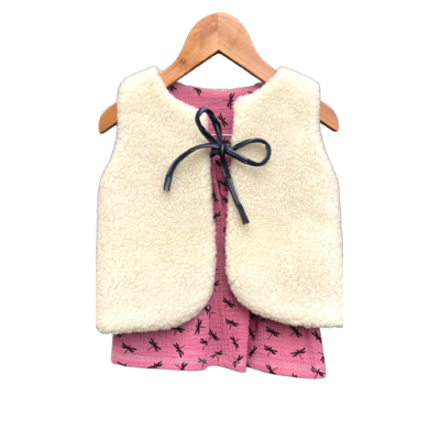 gilet berger enfant ecru laine pyrénées artisanal rose libellule