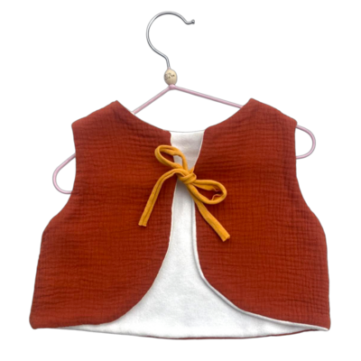 gilet gaze coton molleton bambou naturel artisanal réversible rouille