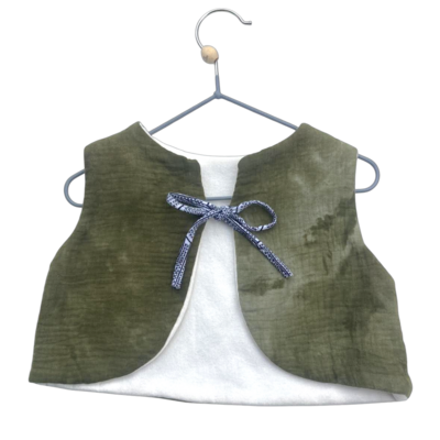 gilet gaze coton molleton bambou naturel artisanal réversible vert olive