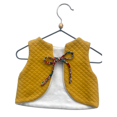 gilet gaze coton molleton bambou naturel artisanal réversible jaune moutarde