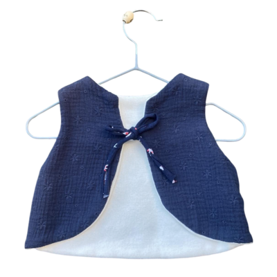 gilet bambou gaze coton brodé écru bleu marine bebe