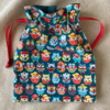 sac maillo coton intérieur enduit chouettes bleu