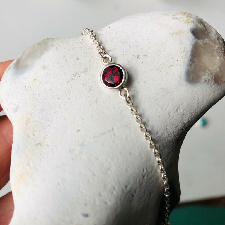 Bracelet Manchette En Argent 925 Avec Grenat Facetté Et Onyx Noir - Cadeau