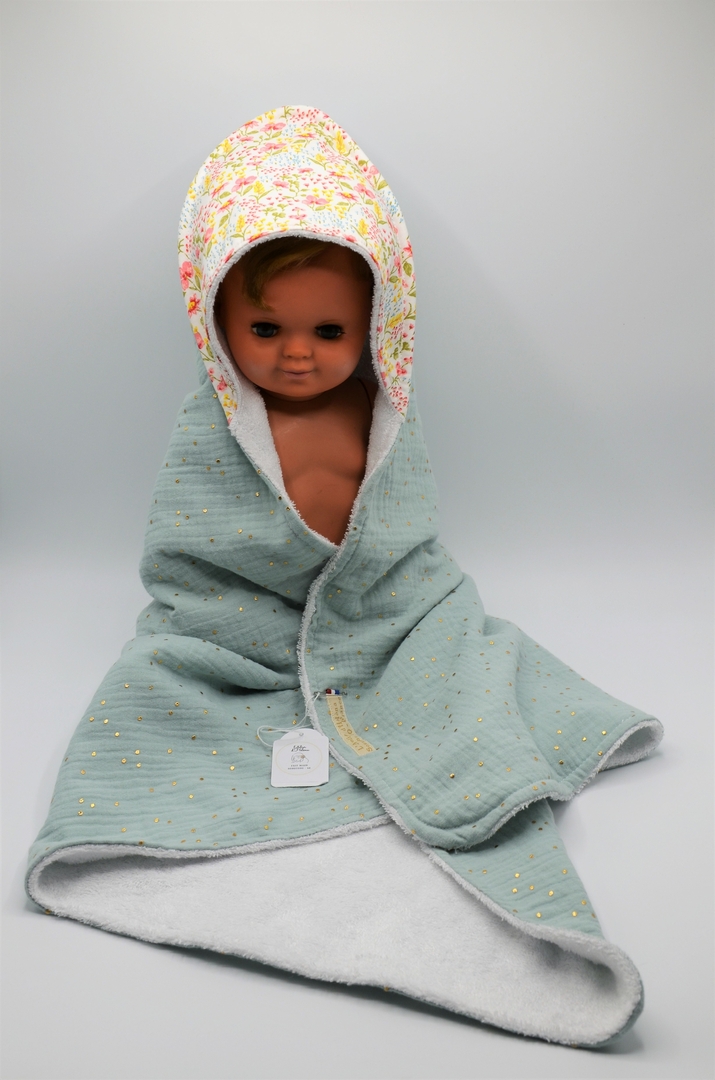 Cape de bain éponge bambou et double gaze coton - combi surf / bleu marine  - Bébé - enfant/Pour la toilette - leffetmersoustons