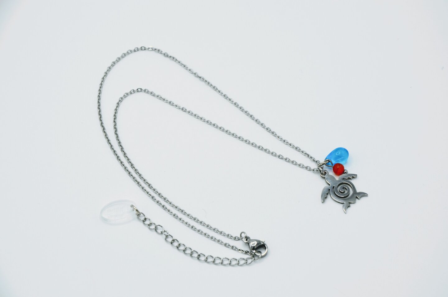 Pendentif Vintage Années 70 - Goutte En Verre Bleu Translucide Sur Chaîne - État Parfait