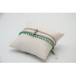 bracelet cuir tresse blanc irisé chaîne inox perles en verre turquoise plume