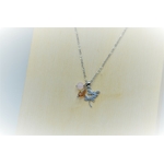 collier pendentif acier inox libellules goutte verre marron taupe perle quartz rose
