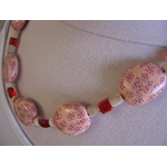 collier perles polymere rose saumon et rouge fleurs (3)