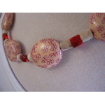 collier perles polymere rose saumon et rouge fleurs (4)