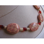 collier perles polymere rose saumon et rouge fleurs (2)