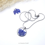 21-pendentif nigelle damas fleur séchée naturelle acier inox  artisanal collier rond