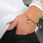 35-bracelet jonc doré acier inox pétale fleur verveine rouge artisanal landes porté