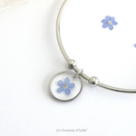 37- bracelet jonc acier inox fleur myosotis bleu artisanal landes détail