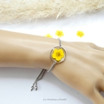 41-bracelet ajustable acier inox fleur bouton or jaune artisanal landes porté