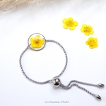 39-bracelet ajustable acier inox fleur bouton or jaune artisanal landes