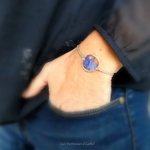 50-bracelet ajustable acier inox fleur nigelle damas bleu artisanal landes porté
