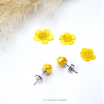 94-puces oreilles acier inox fleur séchée bouton or jaune