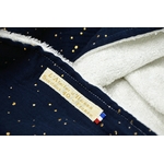cape bain artisanale eponge bambou double gaze naturel bleu marine pois dorés pirates moutarde (3)