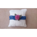 bracelet cordage noeus marin papillon et fleur rose bleu marine or (3)