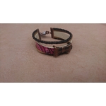 bracelet manchette artisanal simili cuir noir et rose, noeud cuivre (2)