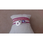 bracelet manchette simili cuir rose et blanc étoile