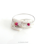 bracelet jonc inox résine et fleurs séchées pétale rose