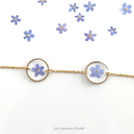 bracelet chaine inox or résine et fleurs séchées myosotis bleu (3)