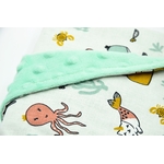 couverture bebe plaid double gaze et polaire minkee doux animaux marins vert deau argenté (2)