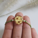 bracelet macramé coulissant réglable fleur séchée vert rond spirée bulle (2)