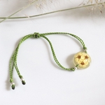 bracelet macramé coulissant réglable fleur séchée vert rond spirée bulle