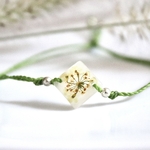 bracelet macramé coulissant réglable fleur séchée vert losange carotte sauvage