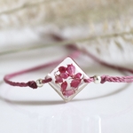 bracelet macramé coulissant réglable fleur séchée rose bruyère losange