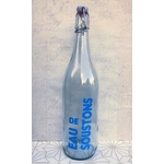 bouteille verre bouchon avec inscription eau de soustons  bleu