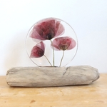 présentoir bois flotté et fleurs pavot coquelicot résine transparente