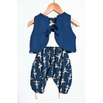 ensemble gilet bébé lainage et jersey danseuses paillette bleu doré