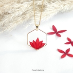 collier chaine pendentif fleur ixora martinique rouge acier inox doré (11)