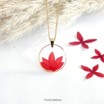 collier chaine pendentif fleur ixora martinique rouge acier inox doré (7)