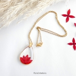 collier chaine pendentif fleur ixora martinique rouge acier inox doré