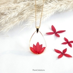 collier chaine pendentif fleur ixora martinique rouge acier inox doré (3)