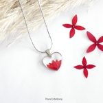 collier chaine pendentif fleur ixora martinique rouge acier inox (2)