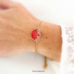 bracelet ajustable acier inox fleur ixora martinique rouge doré (8)