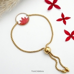 bracelet ajustable acier inox fleur ixora martinique rouge doré