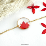 bracelet chaine acier inox doré fleur séchée ixora martinique rouge  cercle rond (3)